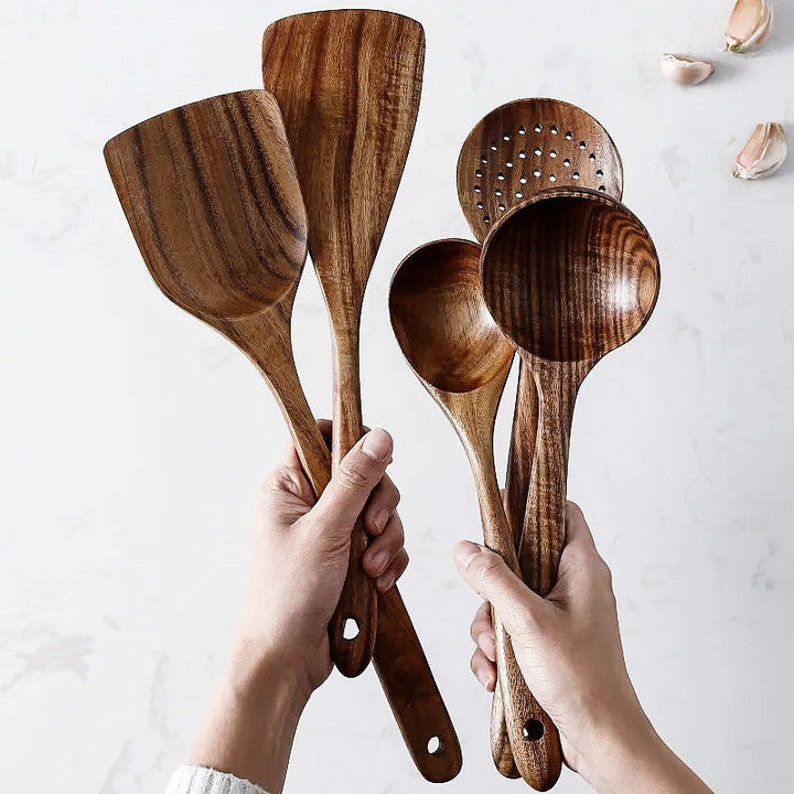 7-Piece Kitchen Helper Set – Premium Teak Wood Tools for Stylish Cooking-Orizon Depot