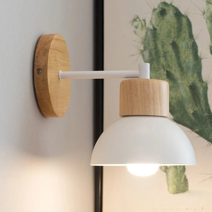 Modern Nordic Wood and Metal Wall Lamp for Bedside Lighting