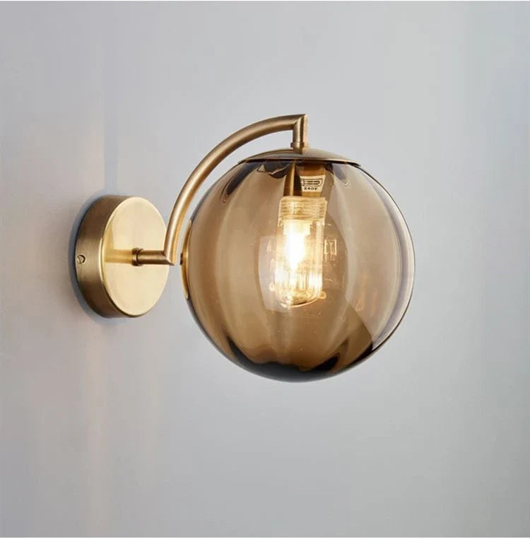 Contemporary Glass Ball Wall Light | Brass & Tinted Glass Finish