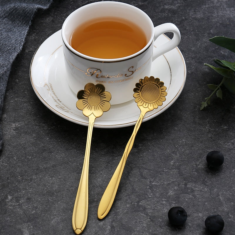 8-Piece Stainless Steel Teaspoon Set with Flower Design-Orizon Depot