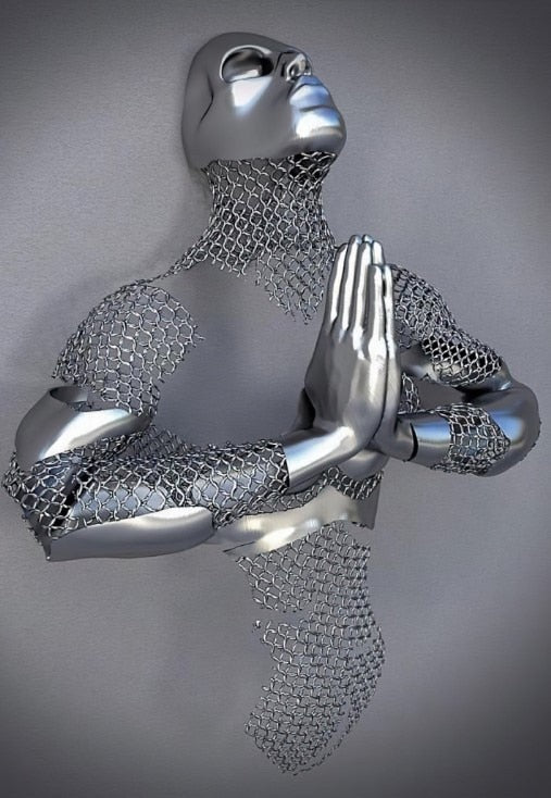 Abstract Metal Figure Statues Couples Wall Art Love Sculpture Print-Orizon Depot