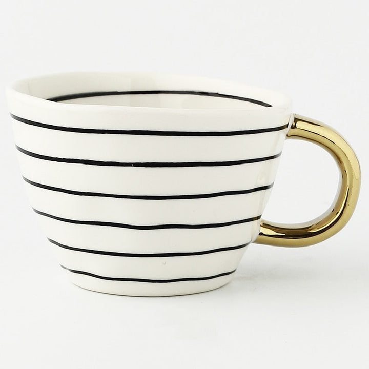 Geometric Pattern Cup with Gold Handle - Stylish Drinkware-Orizon Depot