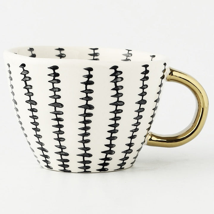 Geometric Pattern Cup with Gold Handle - Stylish Drinkware-Orizon Depot