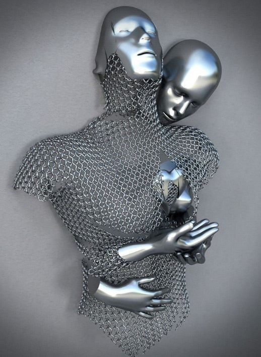 Abstract Metal Figure Statues Couples Wall Art Love Sculpture Print-Orizon Depot