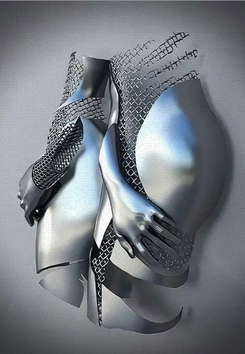 Abstract Metal Figure Statues Couples Wall Art Love Sculpture Print-Orizon Depot
