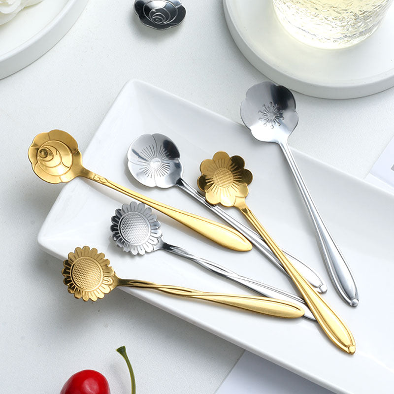 8-Piece Stainless Steel Teaspoon Set with Flower Design-Orizon Depot