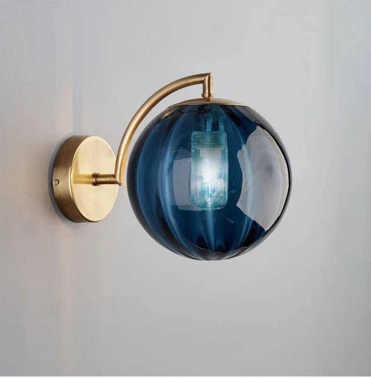 Contemporary Glass Ball Wall Light | Brass & Tinted Glass Finish