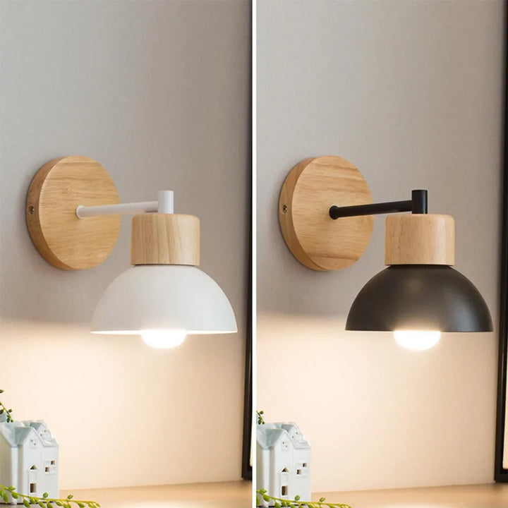 Modern Nordic Wood and Metal Wall Lamp for Bedside Lighting
