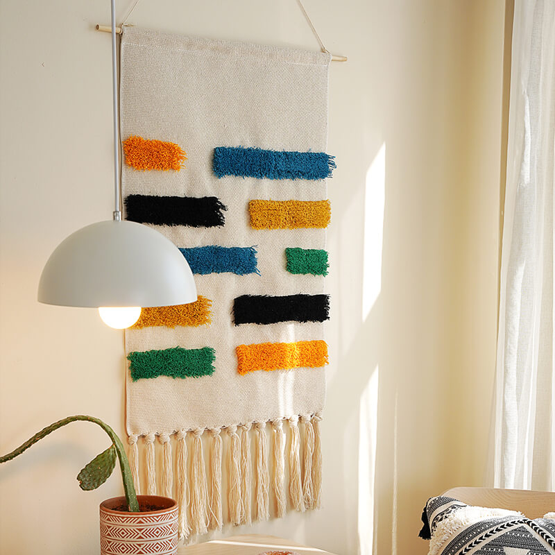 Handwoven Geometric Pattern Tassel Wall Hanging Decor-Orizon Depot