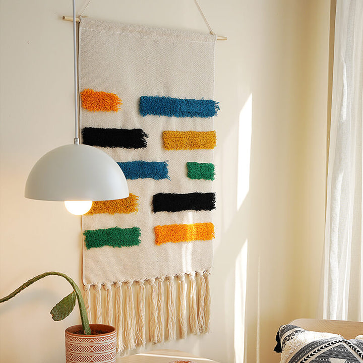 Handwoven Geometric Pattern Tassel Wall Hanging Decor-Orizon Depot