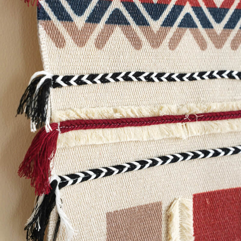 Handwoven Geometric Pattern Tassel Wall Hanging Decor-Orizon Depot