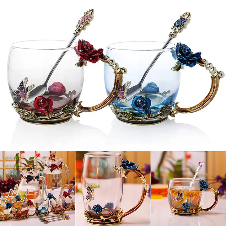 Handcrafted Enamel Coffee Mugs with Steel Spoon - Unique Gift Ideas-Orizon Depot