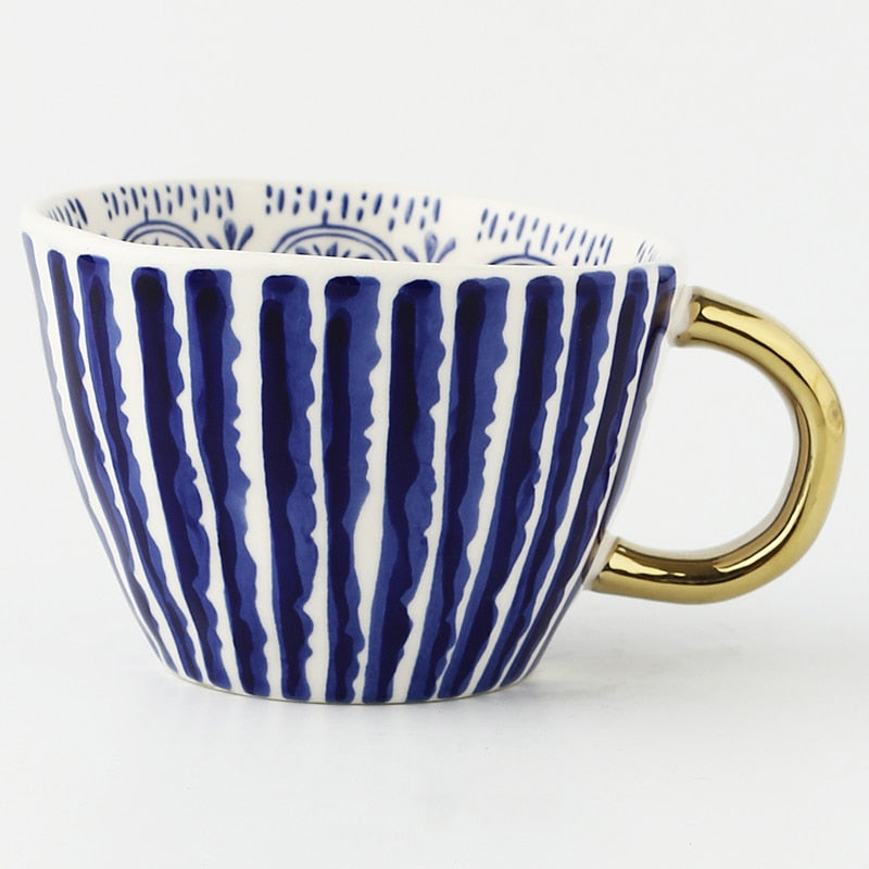 Geometric Pattern Cup with Gold Handle - Stylish Drinkware-Orizon Depot