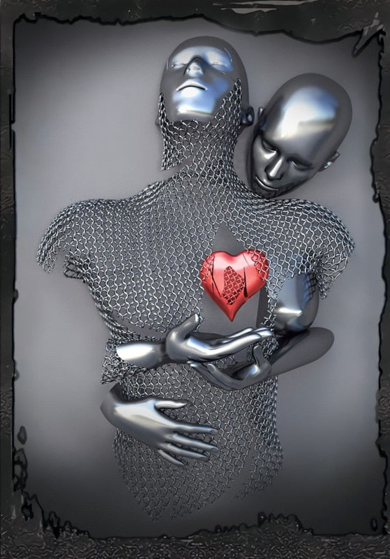 Abstract Metal Figure Statues Couples Wall Art Love Sculpture Print-Orizon Depot