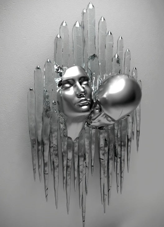 Abstract Metal Figure Statues Couples Wall Art Love Sculpture Print-Orizon Depot