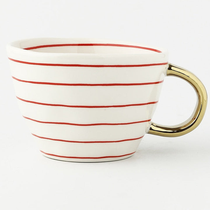 Geometric Pattern Cup with Gold Handle - Stylish Drinkware-Orizon Depot