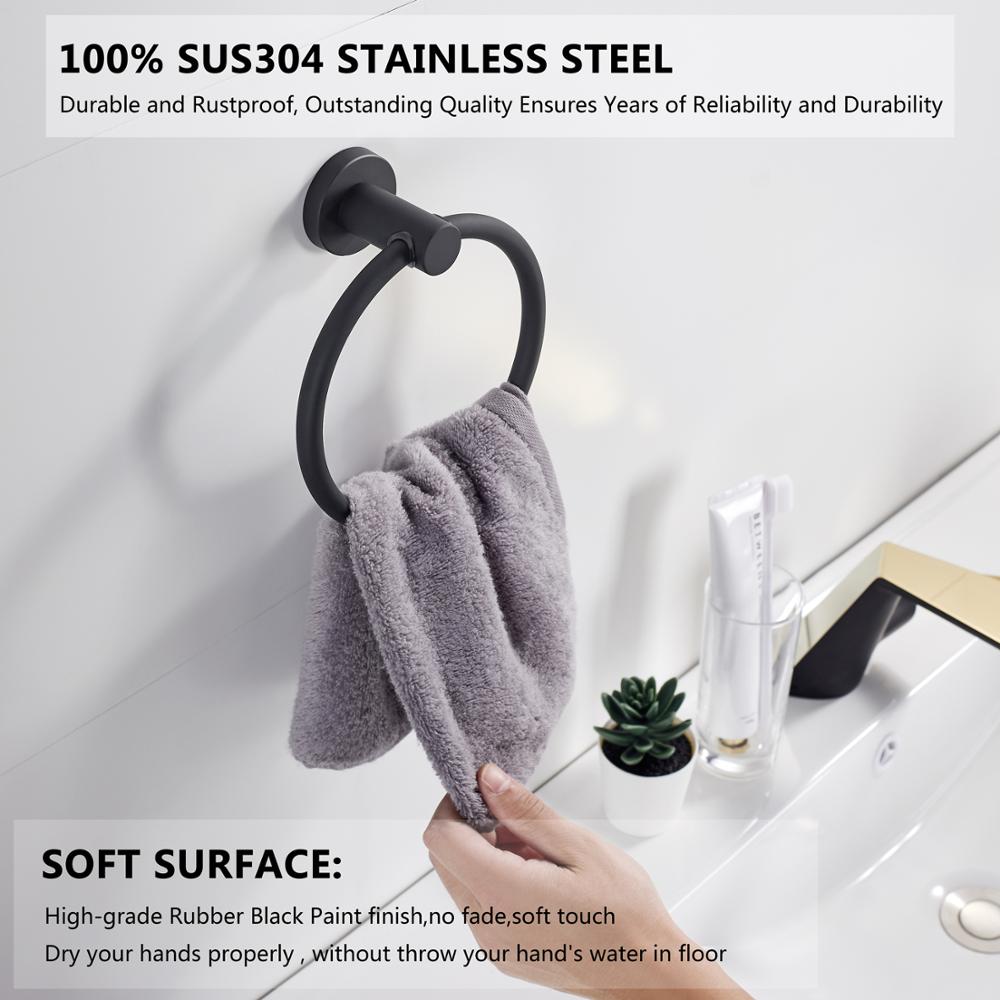 Chrome Towel Ring in 304 Stainless Steel - Round Black Bathroom Accessory-Orizon Depot