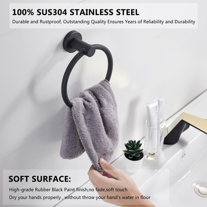 Chrome Towel Ring in 304 Stainless Steel - Round Black Bathroom Accessory-Orizon Depot