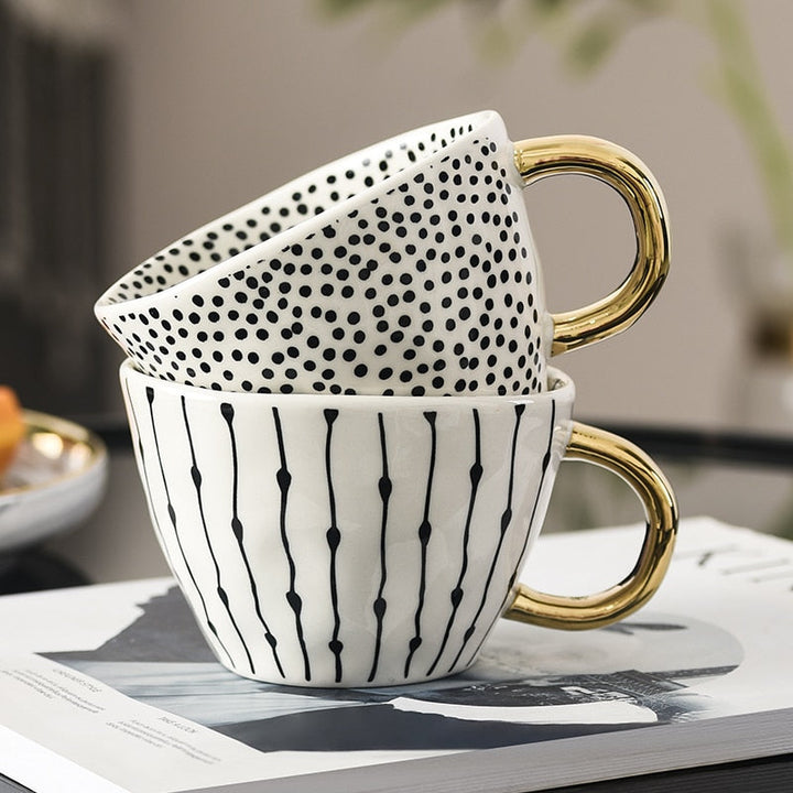 Geometric Pattern Cup with Gold Handle - Stylish Drinkware-Orizon Depot