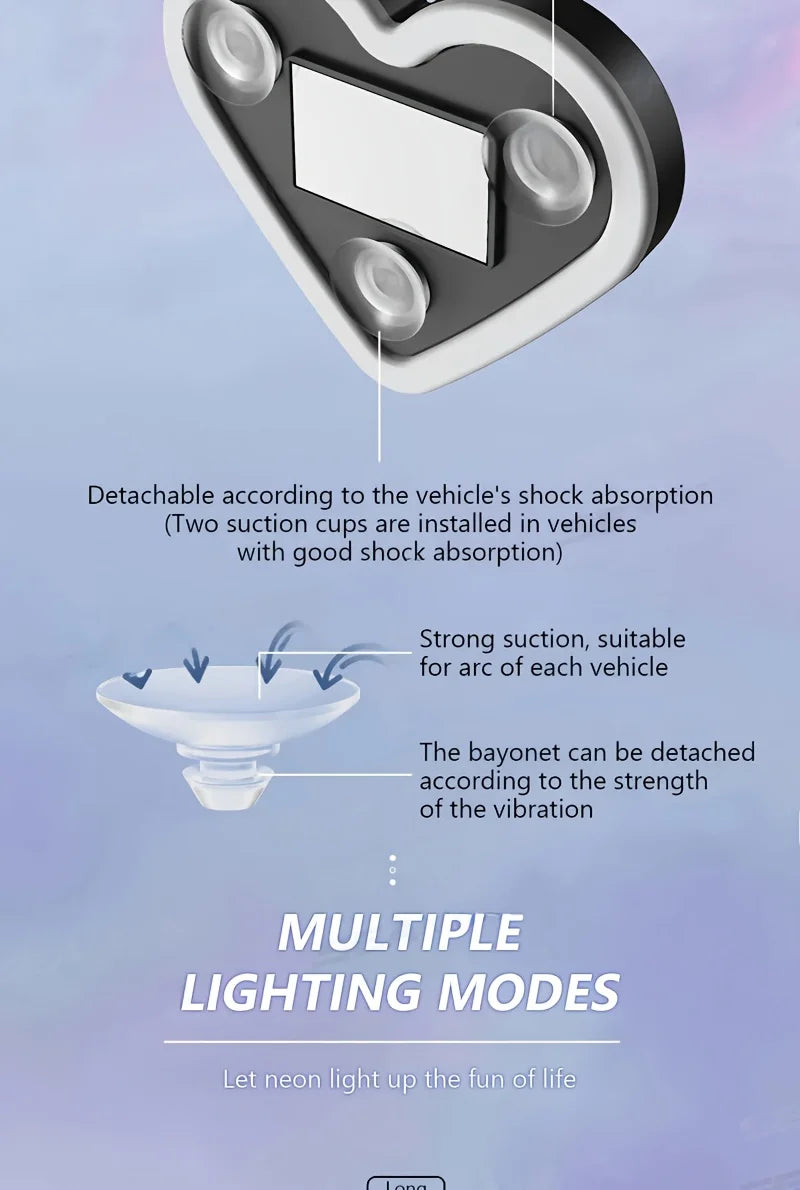 Heart Shaped Neon LED Car Interior Light - Solar Powered-Orizon Depot