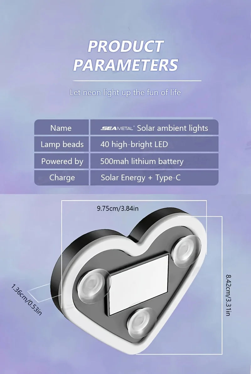 Heart Shaped Neon LED Car Interior Light - Solar Powered-Orizon Depot