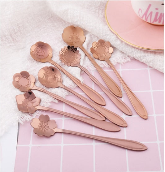 8-Piece Stainless Steel Teaspoon Set with Flower Design-Orizon Depot