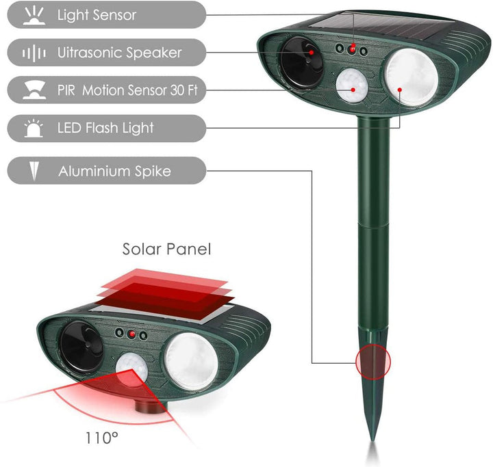 Solar-Powered Ultrasonic Rabbit Repeller with Flashing Light