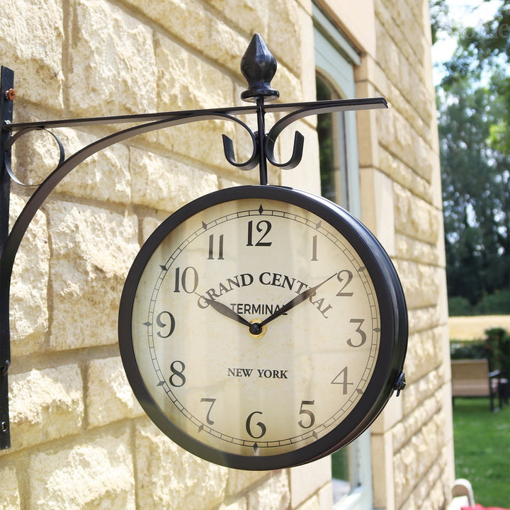 Black Double-Sided Outdoor Railway Clock - Stylish Timepiece-Orizon Depot