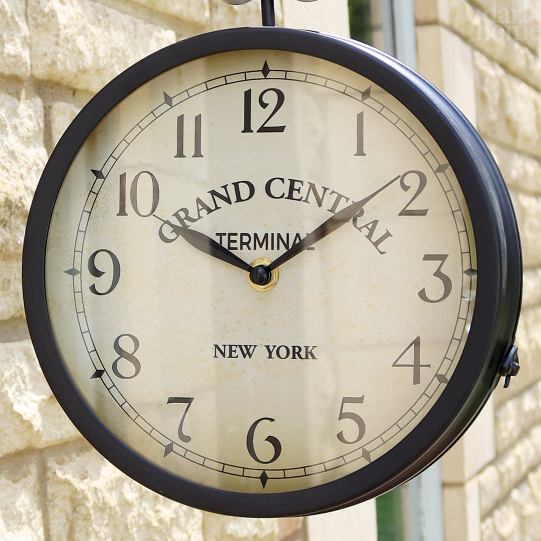 Black Double-Sided Outdoor Railway Clock - Stylish Timepiece-Orizon Depot
