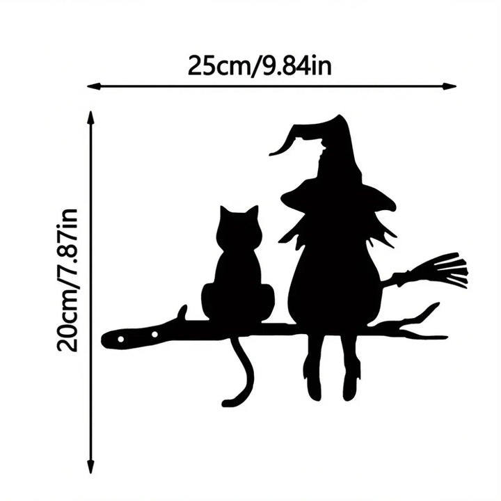 Metal Art Witch and Cat Garden Decoration for Outdoor Decor-Orizon Depot