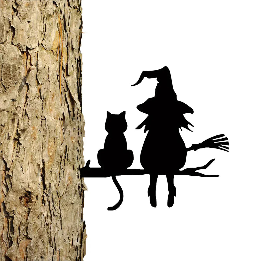 Metal Art Witch and Cat Garden Decoration for Outdoor Decor-Orizon Depot