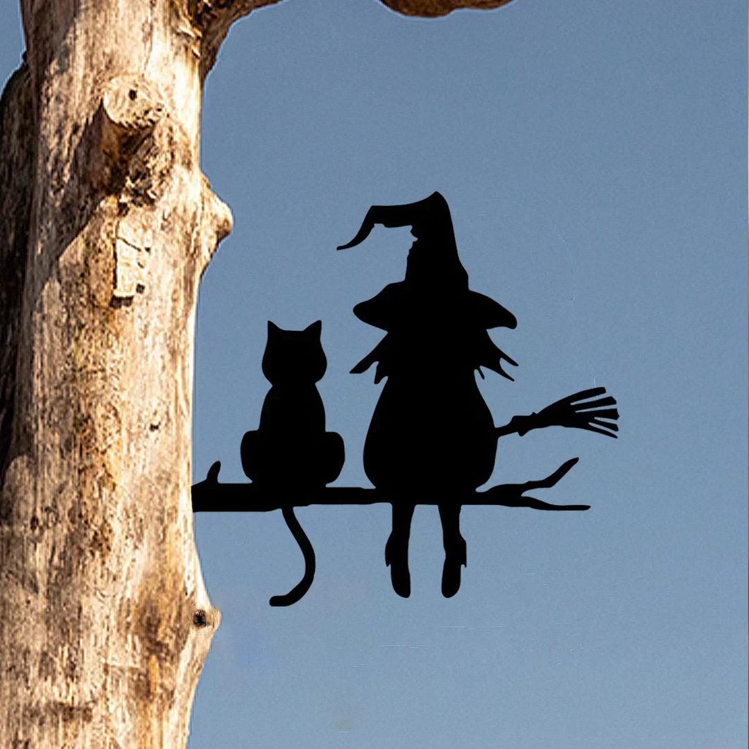 Metal Art Witch and Cat Garden Decoration for Outdoor Decor-Orizon Depot