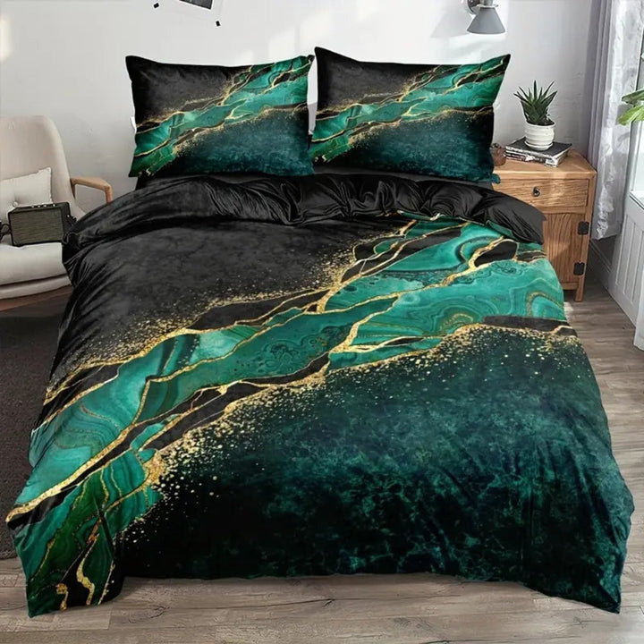 Opulent Gold Accent Jade Duvet Cover Set-Orizon Depot