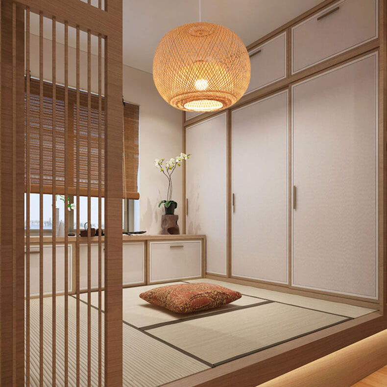 Japanese Bamboo Weaving Pendant Light for Zen Interiors-Orizon Depot