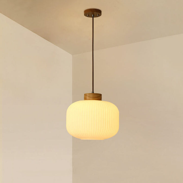 Japanese Style Striped Glass Jar Pendant Lamp-Orizon Depot