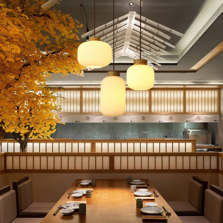 Japanese Style Striped Glass Jar Pendant Lamp-Orizon Depot