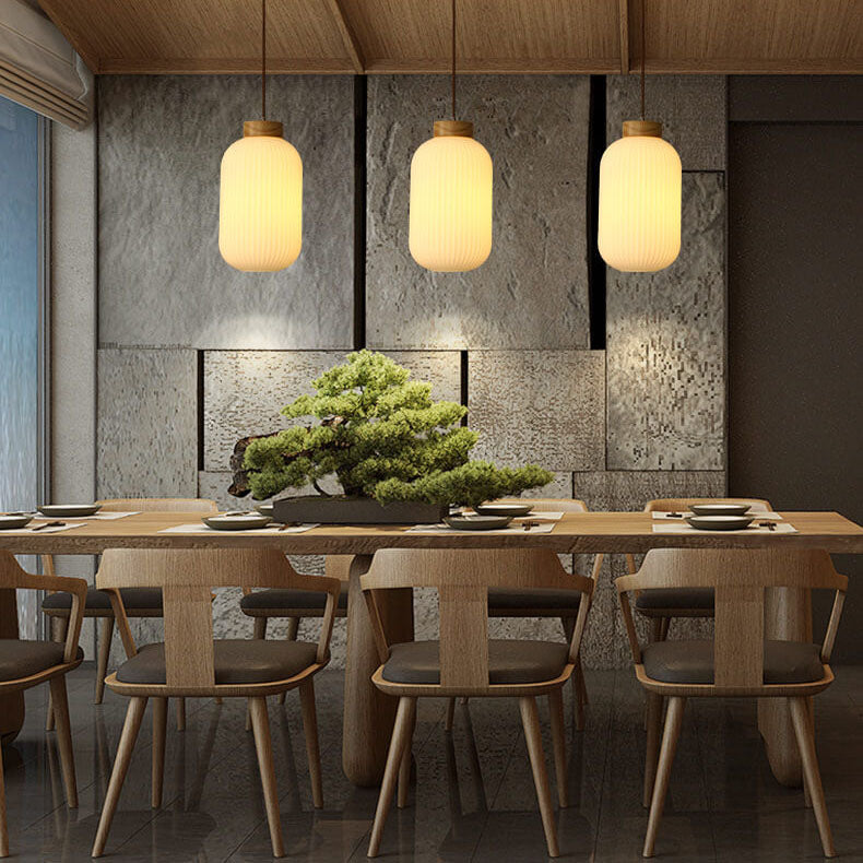 Japanese Style Striped Glass Jar Pendant Lamp-Orizon Depot