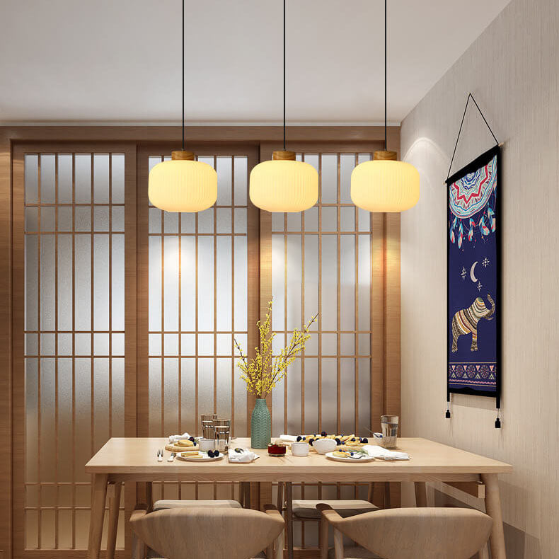 Japanese Style Striped Glass Jar Pendant Lamp-Orizon Depot