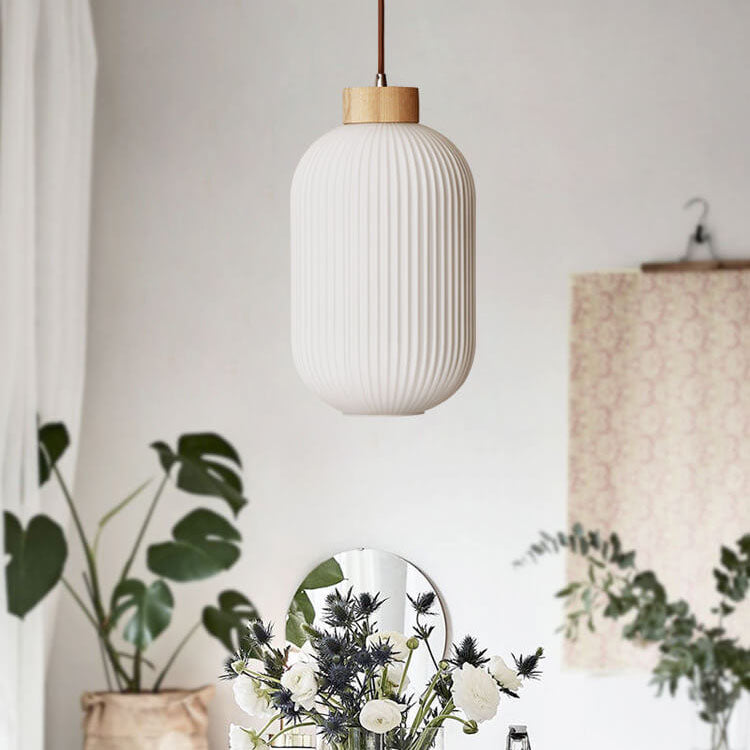 Japanese Style Striped Glass Jar Pendant Lamp-Orizon Depot