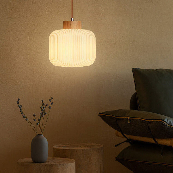 Japanese Style Striped Glass Jar Pendant Lamp-Orizon Depot
