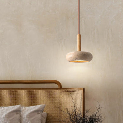 Japanese Wood Travertine LED Pendant Light for Bedroom-Orizon Depot