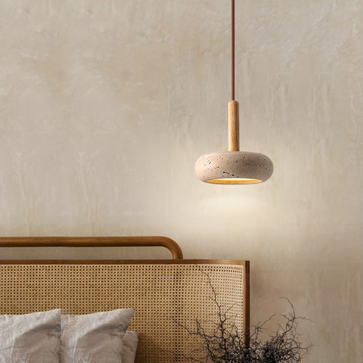 Japanese Wood Travertine LED Pendant Light for Bedroom-Orizon Depot