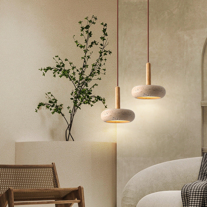 Japanese Wood Travertine LED Pendant Light for Bedroom-Orizon Depot