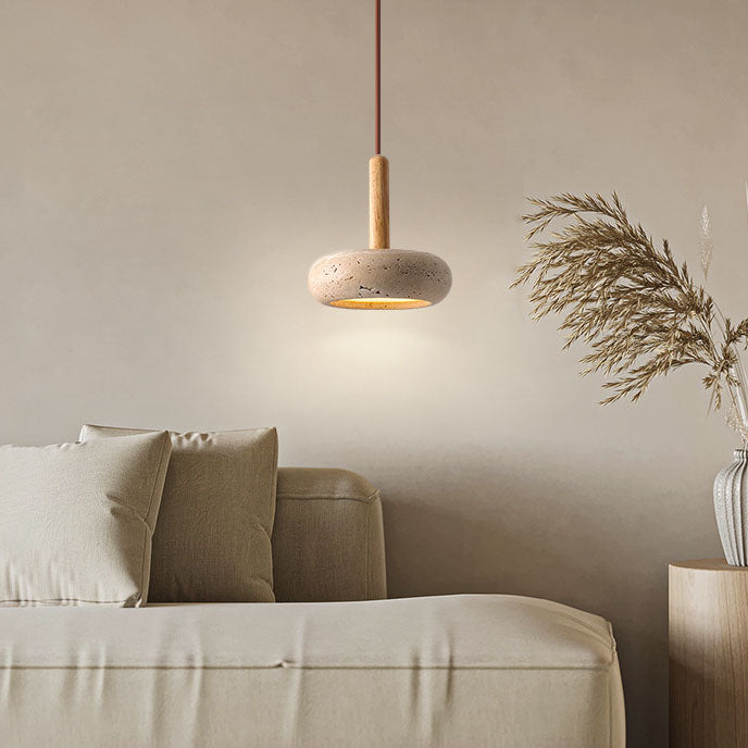 Japanese Wood Travertine LED Pendant Light for Bedroom-Orizon Depot