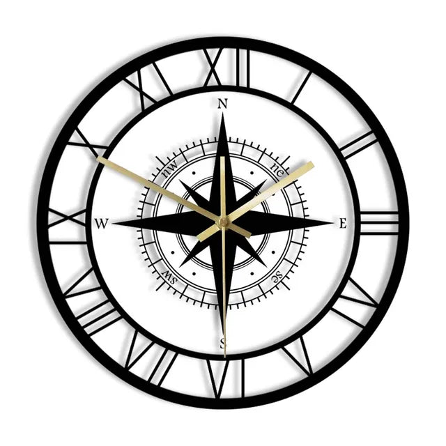 Nautical Compass Wall Clock with Directional Chart Design-Orizon Depot