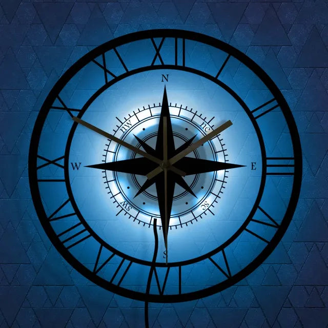 Nautical Compass Wall Clock with Directional Chart Design-Orizon Depot