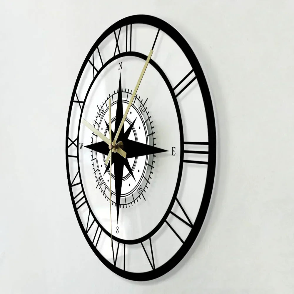 Nautical Compass Wall Clock with Directional Chart Design-Orizon Depot