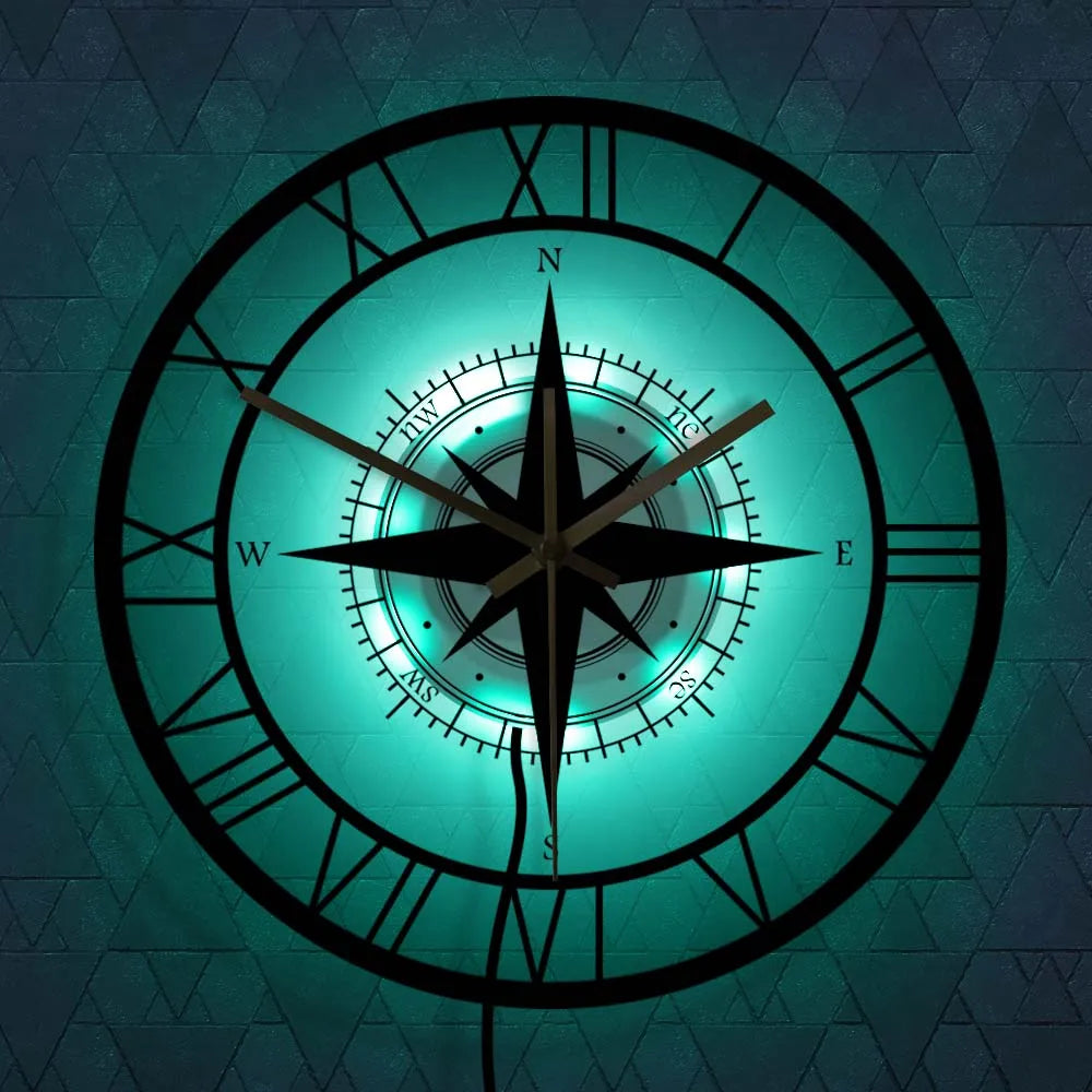 Nautical Compass Wall Clock with Directional Chart Design-Orizon Depot