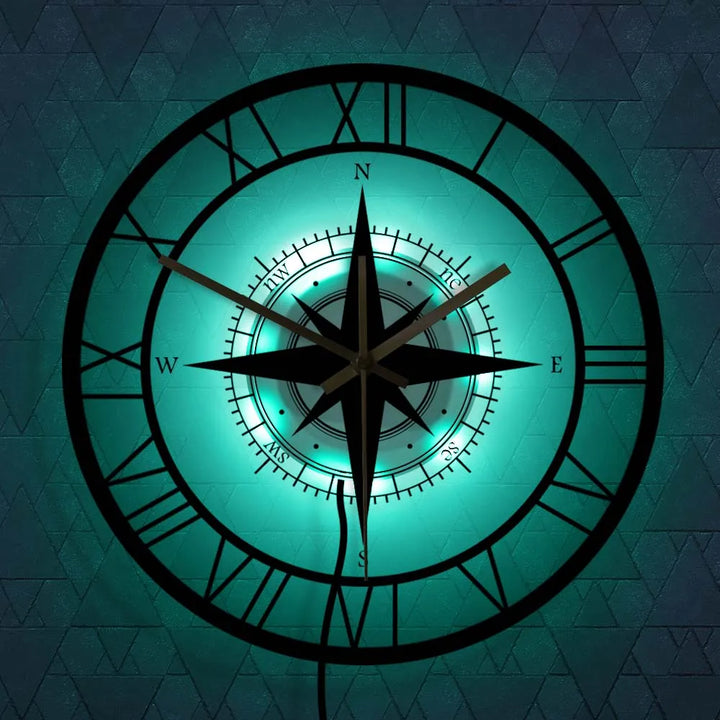 Nautical Compass Wall Clock with Directional Chart Design-Orizon Depot