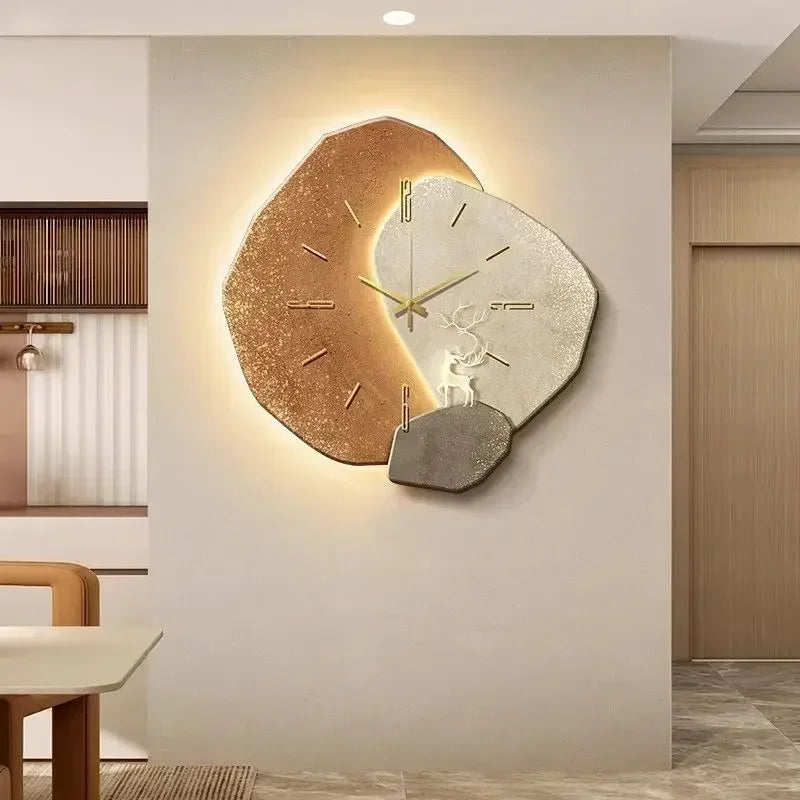 Large Modern Wall Clock with Silent Quartz Movement and LED Light